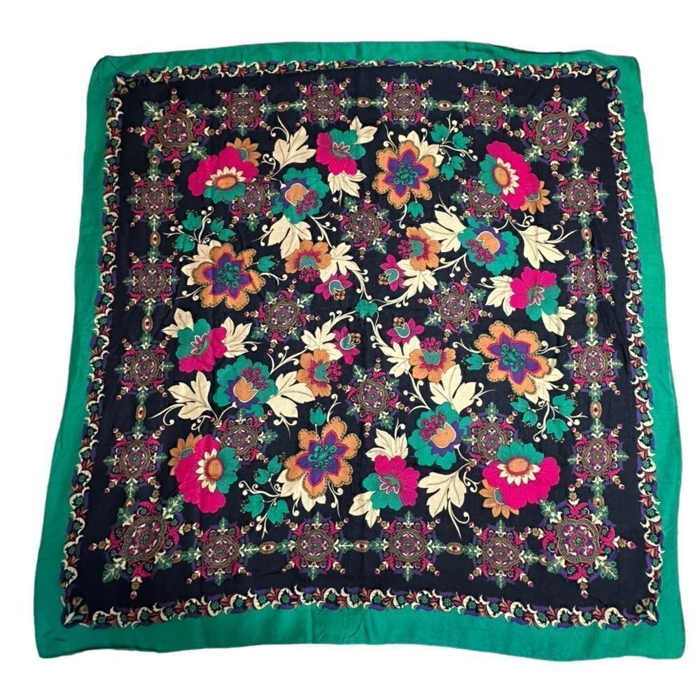 Vintage Symphony Scarf, Kaleidoscope floral design Italian Rayon Square Scarf